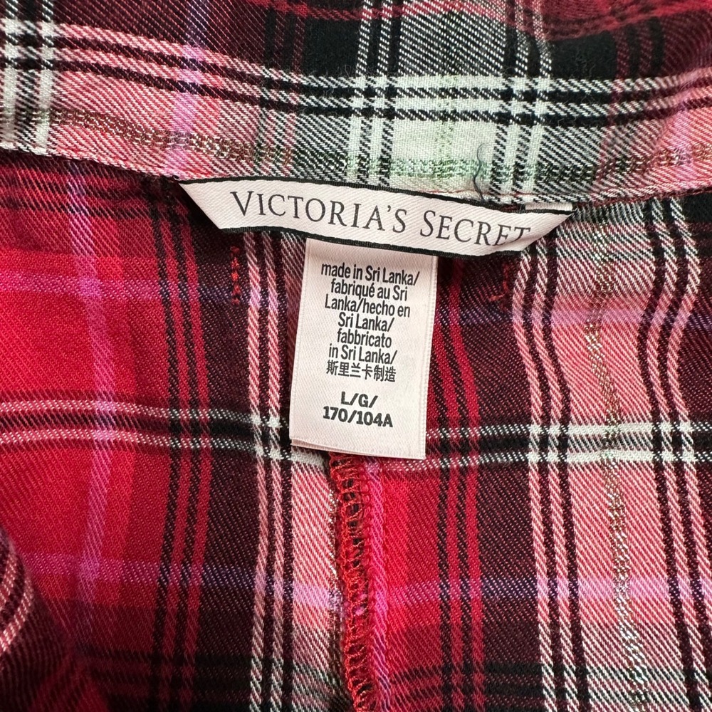 VICTORIA'S SECRET size L Red Pink & Plaid Flannel Romper 1 Pc belted Pajamas - Picture 3 of 11